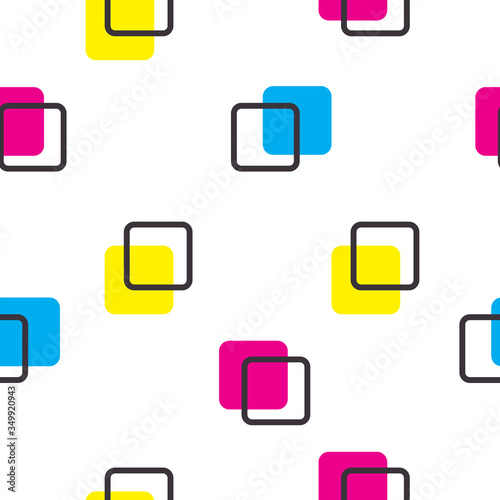 Seamless pattern with color squares - magenta, yellow, blue, whute photo