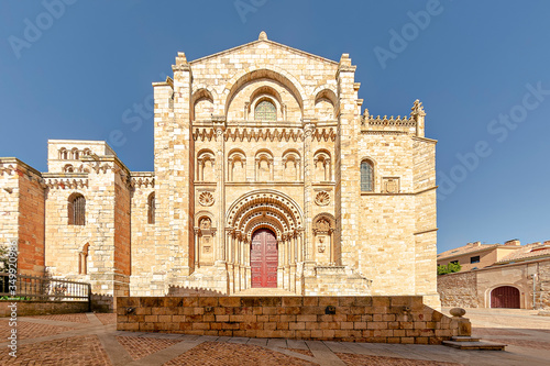 View of the richly sculptured Bishop's Doorway of the Zamora Cathedral in Castile and Leon, Spain