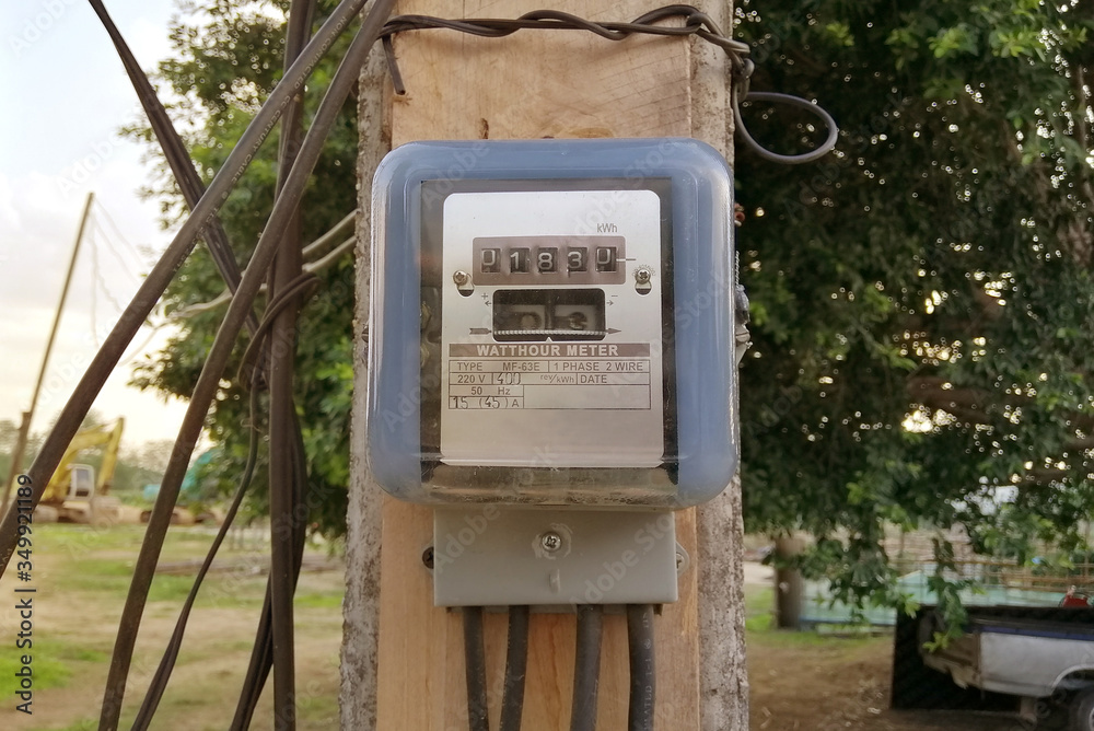 Electric meters box on the electric pole.