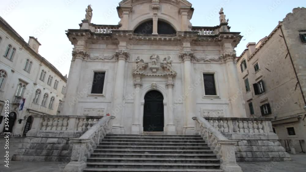 St Blaise's church in Old town, Dubrovnik. Camera pushes in and up at the ornamental statues. St Blaise's church in Old town, Dubrovnik. Camera pushes in and up at the ornamental statues.
