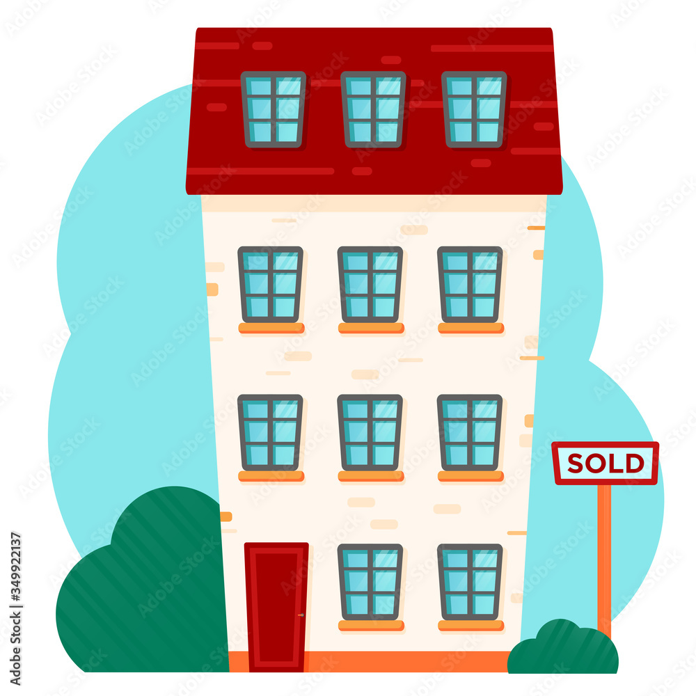 Flat illustration of a house. Sold.