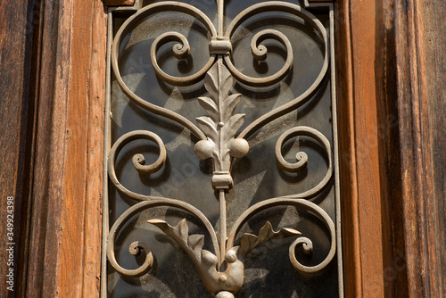 decorative elements of wrought iron grilles in the door