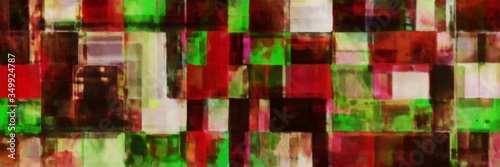 vintage geometric mosaic abstract pattern background with very dark green, very dark red and tan colors