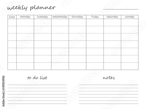 Simple weekly planner on a wihgt background. photo