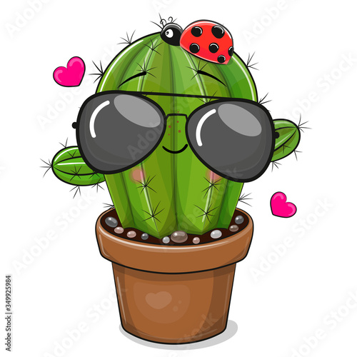 Cartoon Cactus with glasses isolated on a white background