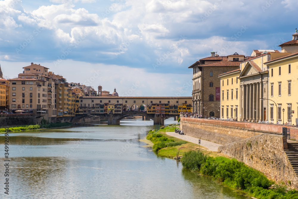 View of Ponte Vecchio and Arno River in Florence, Tuscany, Italy