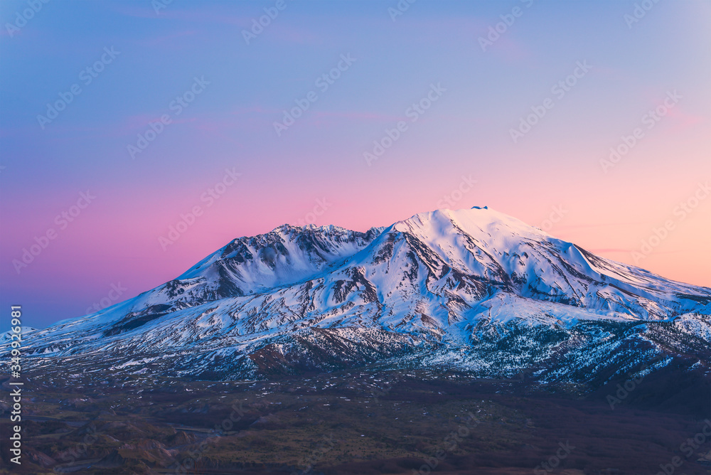 scenic view of mt st Helens with snow covered  in winter when sunset ,Mount St. Helens National Volcanic Monument,Washington,usa.