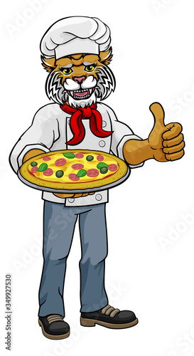 A wildcat chef mascot carto...