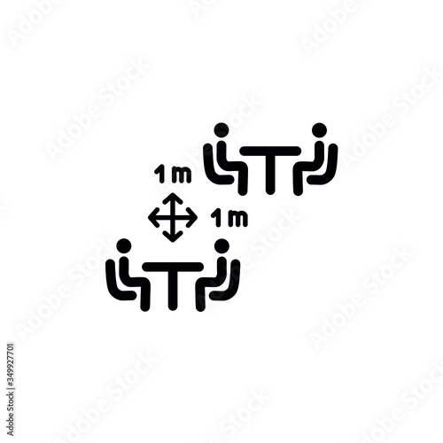 Social distancing in cafe. Distance of 1 meter between the tables in cafe or restaurant. Keep a safe simple thin line icon vector illustration.