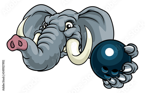 An elephant ten pin bowling sports animal mascot holding a ball