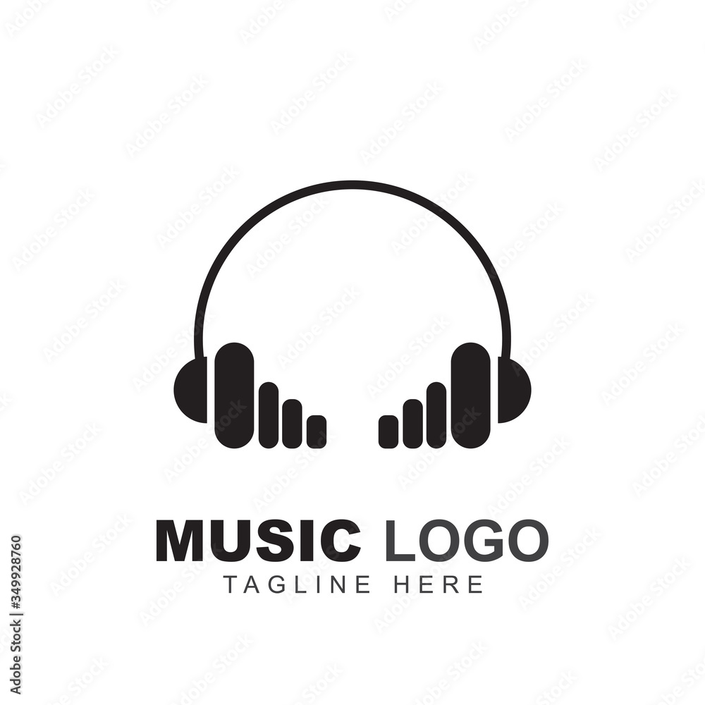 Music logo design template with keynote sign. Modern shape vector symbol and icon illustration can use for brand application mobile, label studio, sound online store, radio, element button app Music logo design template with keynote sign. Modern shape vector symbol and icon illustration can use for brand application mobile, label studio, sound online store, radio, element button app