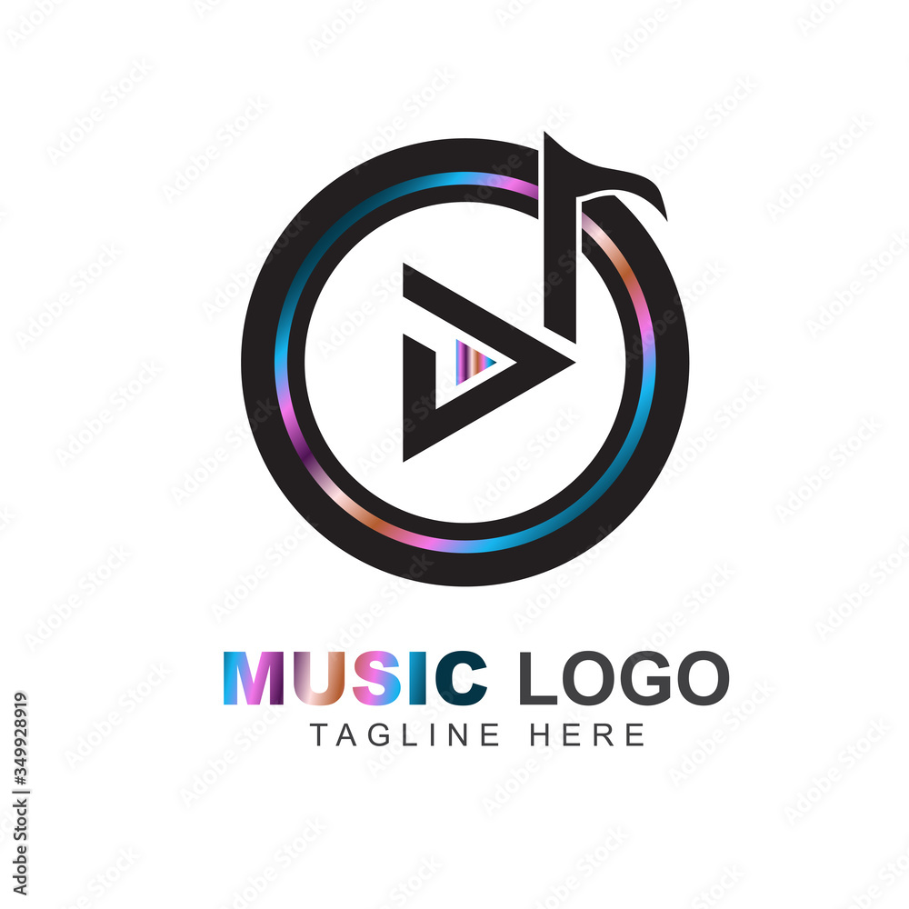 Music logo design template with keynote sign. Modern shape vector symbol and icon illustration can use for brand application mobile, label studio, sound online store, radio, element button app