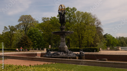 Sculpture and fountain Three Graces by Emmanuel Fremiet in Świerklaniecki Park. Ready free entry space.