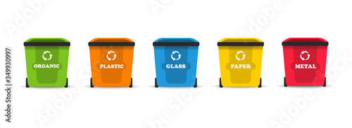 Waste sorting. Sort garbage. For organics, for plastic, for glass, for metal and for paper.