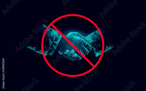 Stop coronavirus handshake 3D low poly render. Prevention infection keep distance medicine vector illustration