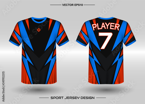 T-shirt sport vector design template, Soccer jersey mockup for football club. uniform front and back view. Clothing for Men adult. Can use for printing, branding logo team, squad, match event