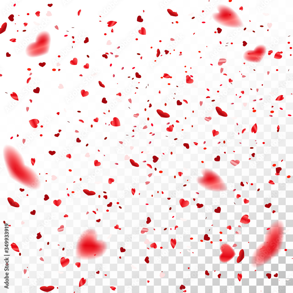 Stock vector illustration defocused red confetti isolated on a transparent background. EPS 10. New year, birthday, valentines day design element. Holiday background.