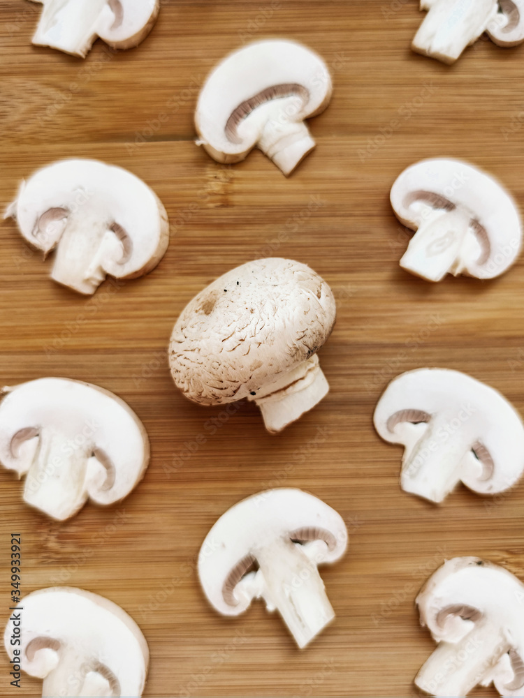 Champignon mushroom slice food plant wooden background macro photo Champignon mushroom slice food plant wooden background macro photo