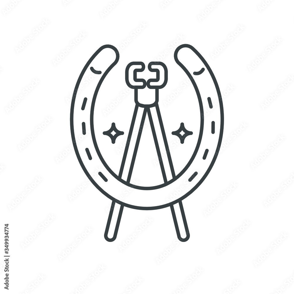 Horseshoe icon and nail pulling tool of blacksmith. Logo, farrier