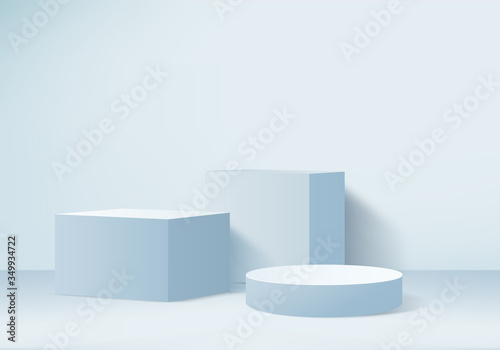 Minimal Podium and scene with 3d vector render in abstract blue background composition, 3d illustration mock up scene geometry shape platform forms for product display. stage for awards in modern.