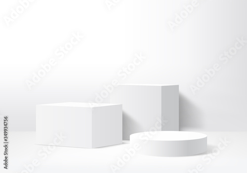 Minimal Podium and scene with 3d vector render in abstract gray background composition, 3d illustration mock up scene geometry shape platform forms for product display. stage for product in modern.