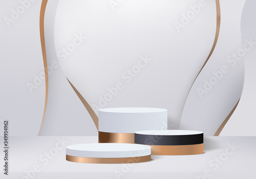 Minimal Podium and scene with 3d vector render in abstract gray background composition, 3d illustration mock up scene geometry shape platform forms for product display. stage for awards in modern.