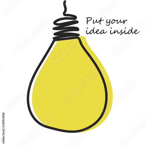 Lightbulb vector isolated background, place for text idea. Thinking shiny bulb yellow concept illustration.