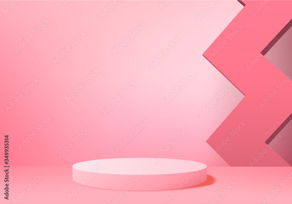 Background vector 3d pink rendering with podium and minimal pink wall ...