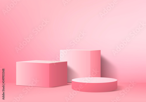Minimal Podium and scene with 3d vector render in abstract pink background composition, 3d illustration mock up scene geometry shape platform forms for product display. stage for awards in modern © M.AKA