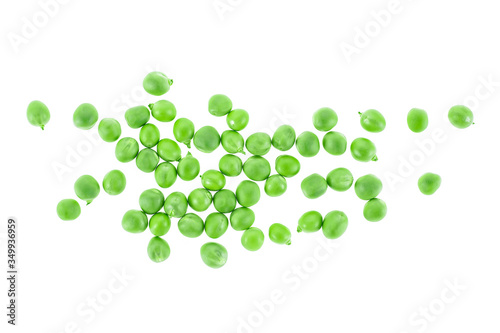 Top view of fresh green peas isolated on a white background