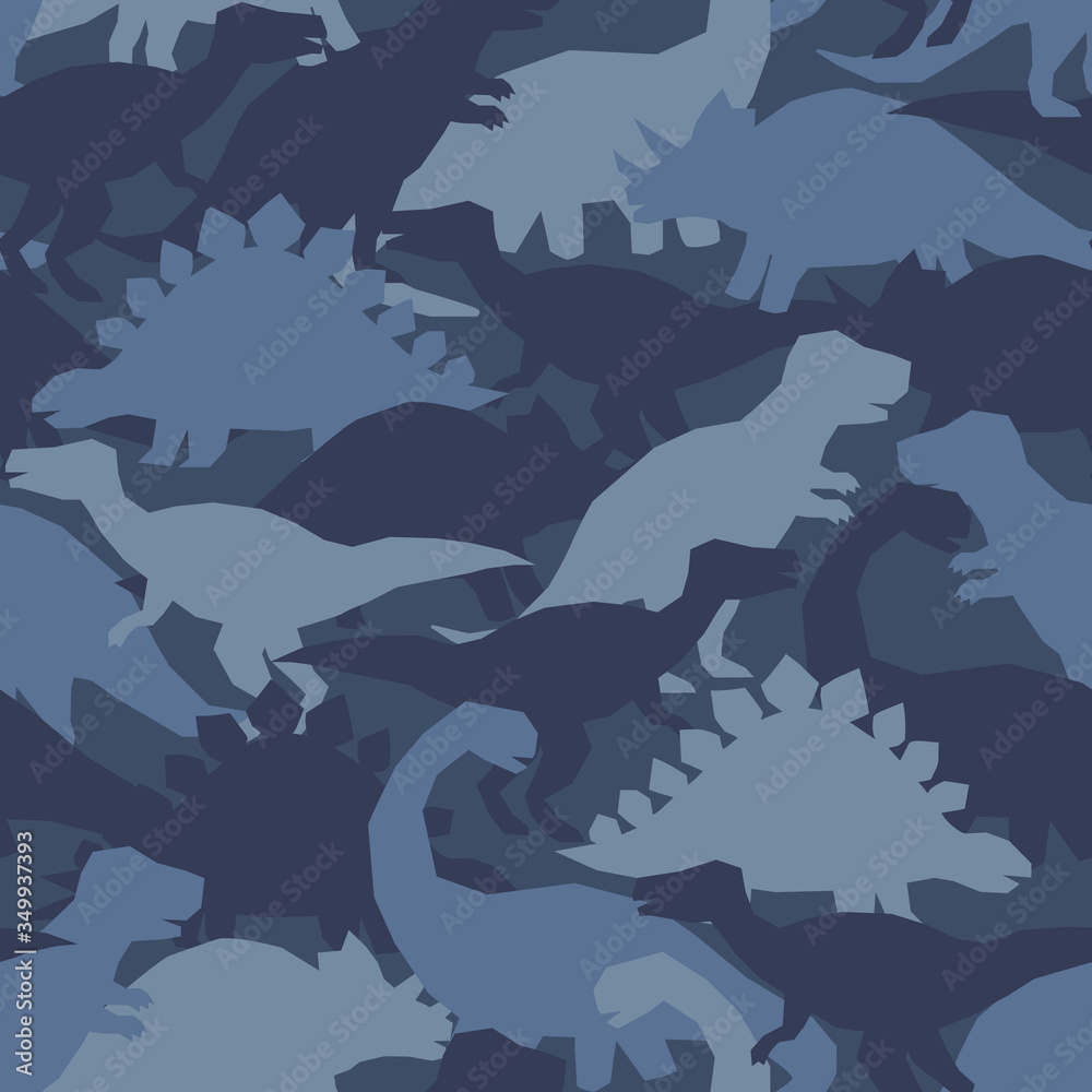 Dinosaurus leger print. Camouflage naadloos patroon dino in blauwe kleuren. Perfecte modetextuur voor kinderachtige stoffen en behang. #349937393 - Dieren textuur - Fotobehang