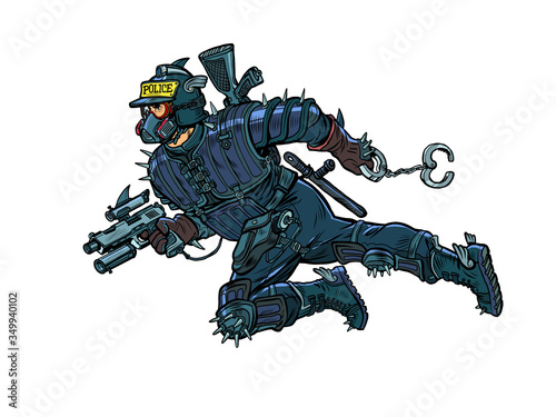 Valokuva super cop from the future, cyberpunk. Police
