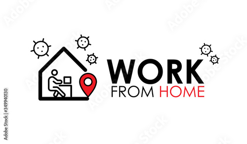 Work from home logo and line icon. work from home quote text is Coronavirus disease COVID-19 protection campaign logo, vector illustration