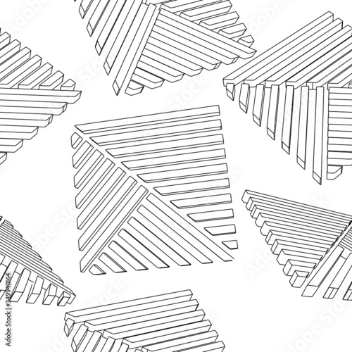 Seamless black and white geometry pattern with big striped triangles and square