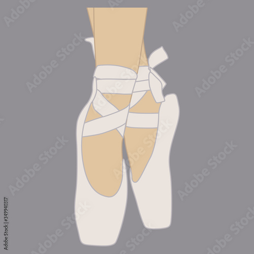 Isolated vector illustration. Hand drawn sketch of ballerina's feet in ballet shoes standing on pointe. 