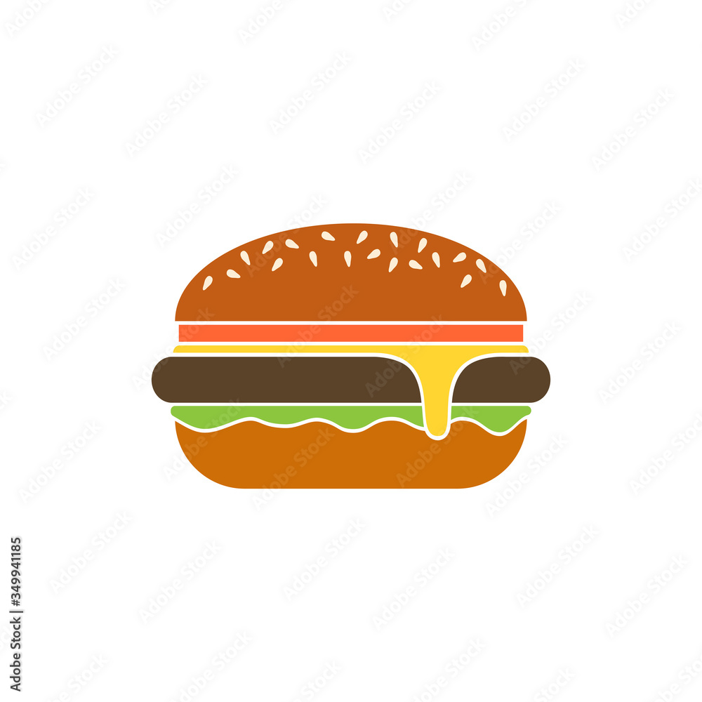 Burger, flat vector design isolated on white background. Cheeseburger icon. Burger, flat vector design isolated on white background. Cheeseburger icon.