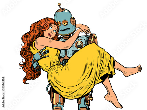 love couple robot and woman