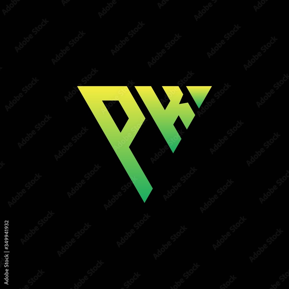 P K Initial triangle logo monogram with triangle shape - obrazy, fototapety, plakaty 