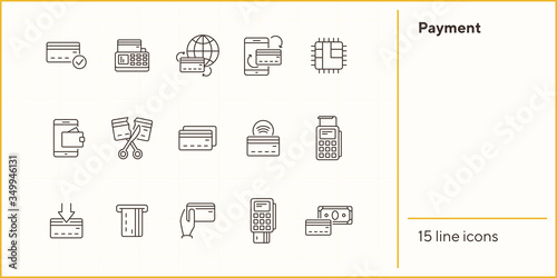Payment line icon set. Banking and cash concept. Vector illustration can be used for topics like shopping, supermarkets, stores