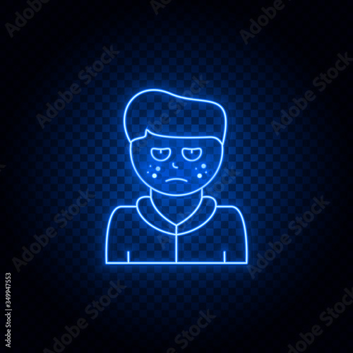 Fleck face blue neon vector icon .Transparent background. Blue neon vector icon