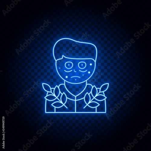 Allergy  plant blue neon vector icon .Transparent background. Blue neon vector icon