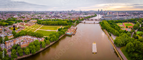 Aerial view of Chelsea bridge and central London, UK photo