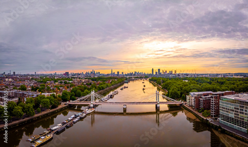 Aerial view of Albert bridge and central London, UK photo