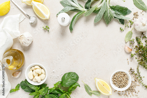 Culinary background with herbs and spices