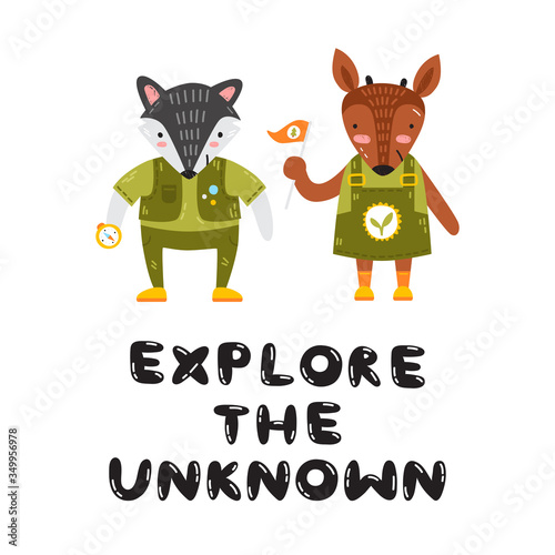 Baby animals in scout uniform. Nursery poster