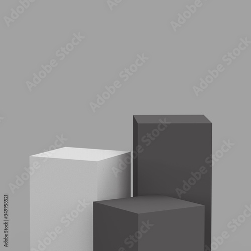 3d gray and white black cubes square podium minimal studio background. Abstract 3d geometric shape object illustration render.Display for product business online. © Mama pig