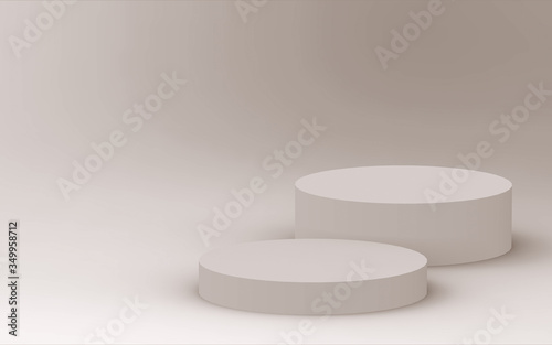 3d brown cream cylinder podium minimal studio background. Abstract 3d geometric shape object illustration render. Display for cosmetic perfume fashion product.
