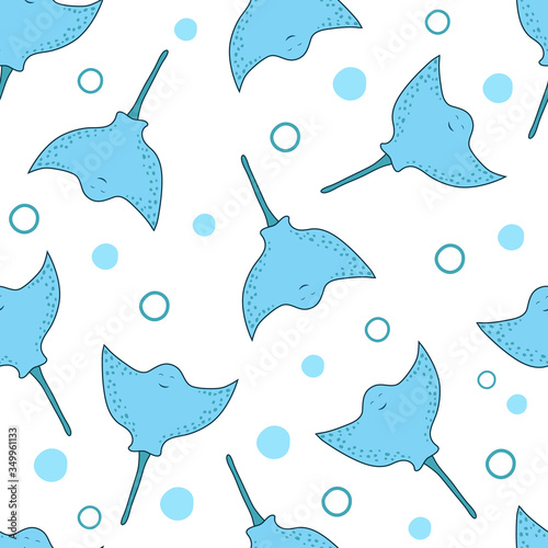 Seamless stingray pattern design. Devil fish pattern. Undersea vector background