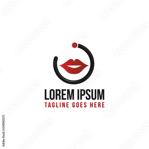 Minimal vector graphic lips red symbol isolated white background