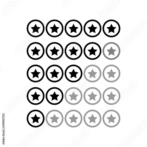 Five stars ratings web 2.0 button. Black and gray shapes with shadow and reflection on white